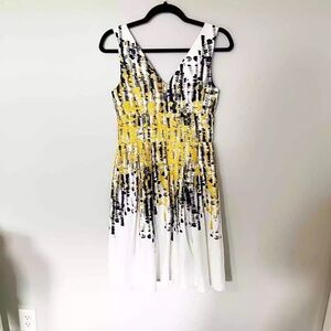 Kay Unger Yellow Abstract Fit and Flare Dress